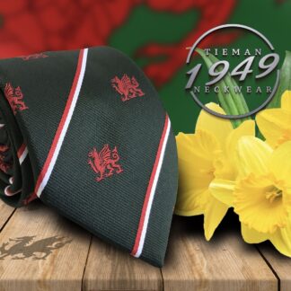 Adult Mens Polyester Navy Blue Welsh Dragon Tie with Red and White Stripes