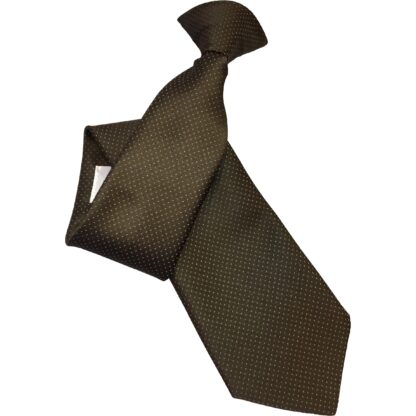 Adult Polyester Clip On Tie Brown with White Dots Uniform Dress Code Coffee Shop