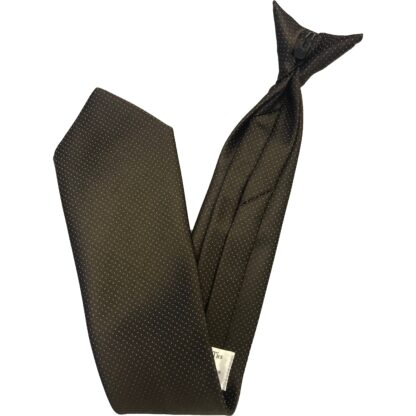 Adult Polyester Clip On Tie Brown with White Dots Uniform Dress Code Coffee Shop