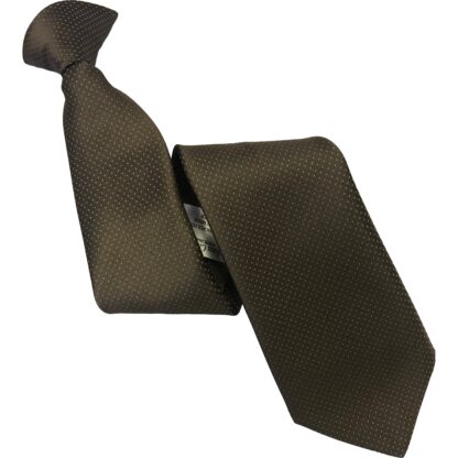 Adult Polyester Clip On Tie Brown with White Dots Uniform Dress Code Coffee Shop