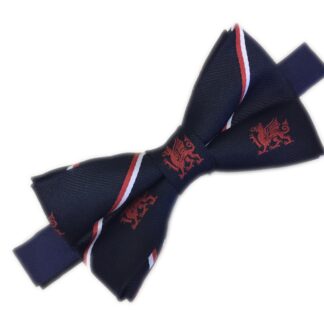 Navy Blue Mens Bow Tie - Welsh Dragon and Stripes