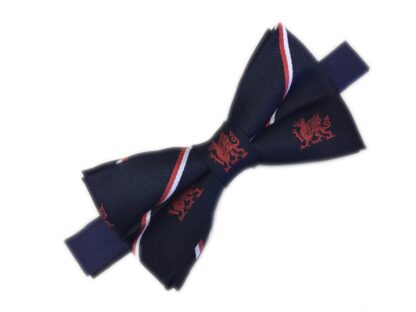 Navy Blue Mens Bow Tie - Welsh Dragon and Stripes