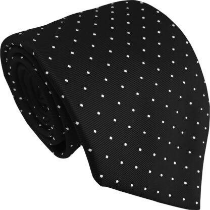 Adult Mens Polyester Black with White Pin Dot Pattern Tie