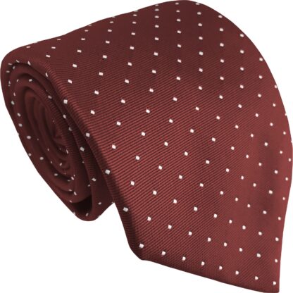 Adult Mens Polyester Burgundy with White Pin Dot Pattern Tie