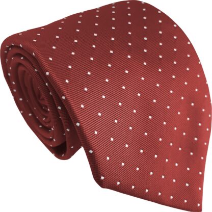 Adult Mens Polyester Red with White Pin Dot Pattern Tie