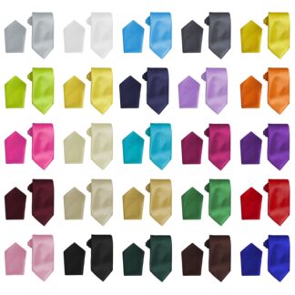 Children's Kids Teens Wedding Ties and Pocket Squares Polyester Satin Feel High Quality Italian Cloth Range of Colours Baby Pink Black Bottle Green Burgundy Cerise Pink Champagne Chocolate Brown Emerald Green Fuchsia Pink Gold Ivory Kingfisher Lilac Lime Green Navy Blue Orange Purple Red Royal Blue Silver Slate Turquoise White Yellow