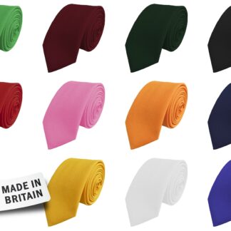 British Made - Mens Plain Matt Skinny Ties with Pointed Tips
