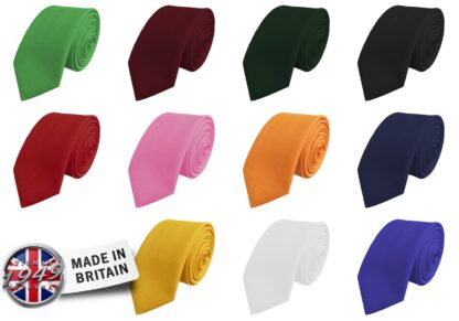 British Made - Mens Plain Matt Skinny Ties with Pointed Tips
