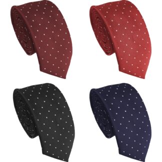Adult Mens Polyester White Pin Dot Pattern Skinny Ties Black Navy Blue Red Burgundy Collection 4 Colours