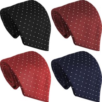 Adult Mens Polyester White Pin Dot Pattern Ties Black Navy Blue Red Burgundy Collection 4 Colours