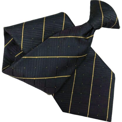 Adult Mens Navy Blue Clip On Tie with Gold Stripes and Dots on Subtle Black Check
