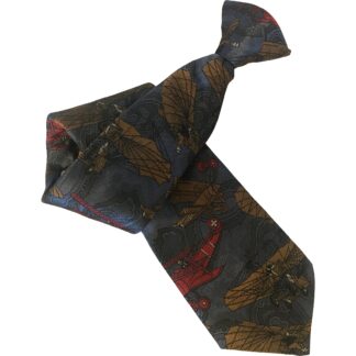 Adult Mens High Quality 100% Silk Aeroplanes Collectors Clip On Tie featuring Aircraft from the Red Baron Pioneers of Flight on a Subtle Paisley Patterned Background