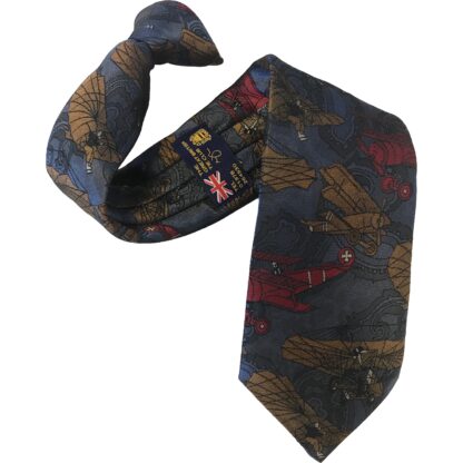Adult Mens High Quality 100% Silk Aeroplanes Collectors Clip On Tie featuring Aircraft from the Red Baron Pioneers of Flight on a Subtle Paisley Patterned Background Great British Tie Club