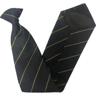 Adult Mens Navy Blue Clip On Tie with Gold Stripes and Dots on Subtle Black Check