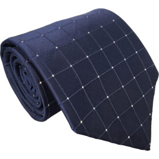Adult Mens Tie Jacquard Weave Polyester Navy Blue Squares with White Dots at Corners