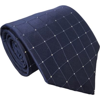 Adult Mens Tie Jacquard Weave Polyester Navy Blue Squares with White Dots at Corners