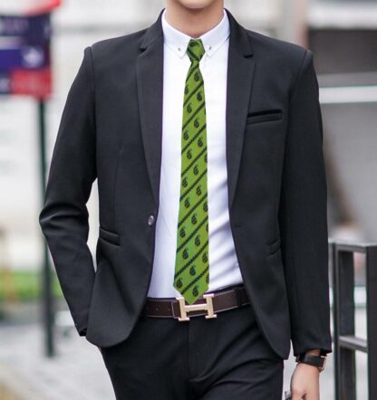 Adult Mens Silk 6.5cm Tie Orange with Black Paisley Droplet Pattern with Blue and Green Detail with Suit