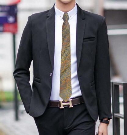 Adult Mens Grey with Orange Swirls Silk Tie with Suit