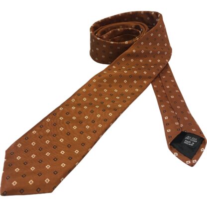Adult Mens Copper with Light and Dark Brown Small Square Pattern Silk Tie Handmade in England UK