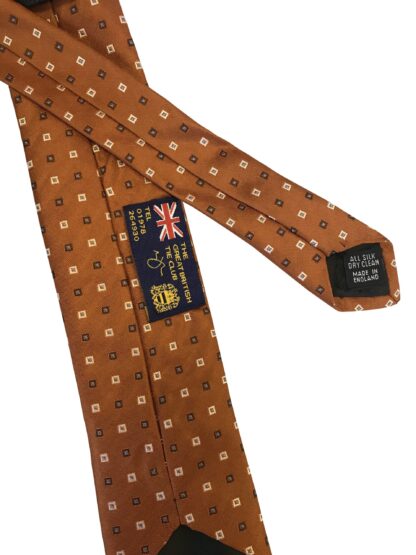 Adult Mens Copper with Light and Dark Brown Small Square Pattern Silk Tie Handmade in England UK