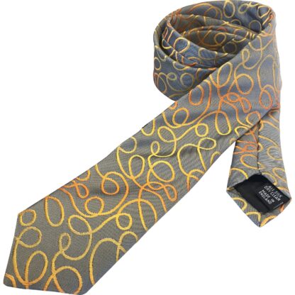 Adult Mens Grey with Orange Swirls Silk Tie Handmade in England