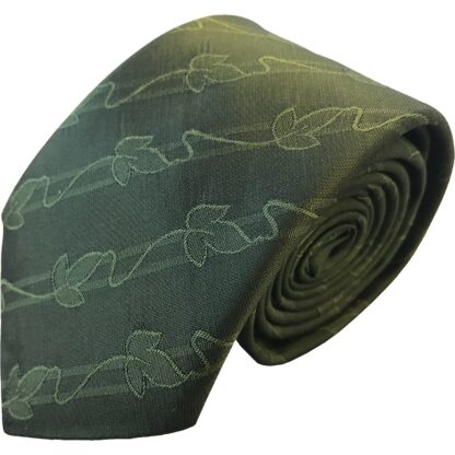 Adult Mens Silk 6.5cm Tie Olive Green with Ivy Leaf Pattern