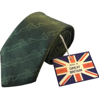 Adult Mens Silk 6.5cm Tie Olive Green with Ivy Leaf Pattern Made in GB