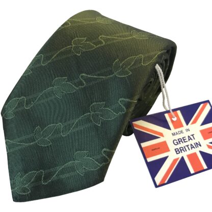 Adult Mens Silk 6.5cm Tie Olive Green with Ivy Leaf Pattern Made in GB