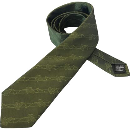 Adult Mens Silk 6.5cm Tie Olive Green with Ivy Leaf Pattern