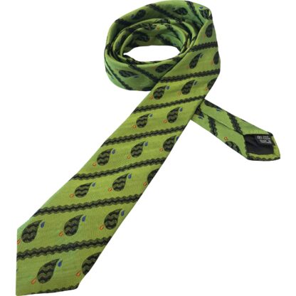 Adult Mens Silk 6.5cm Tie Orange with Black Paisley Droplet Pattern with Blue and Green Detail