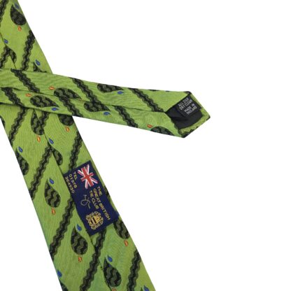 Adult Mens Silk 6.5cm Tie Green with Black Paisley Droplet Pattern with Blue and Green Detail Made in England Great Britain