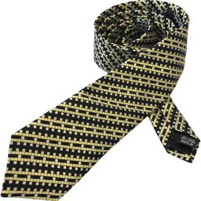 Adult Mens Silk 6.5cm Tie Black Gold and Silver Dice Check Small Checks Made in England Limited Stock