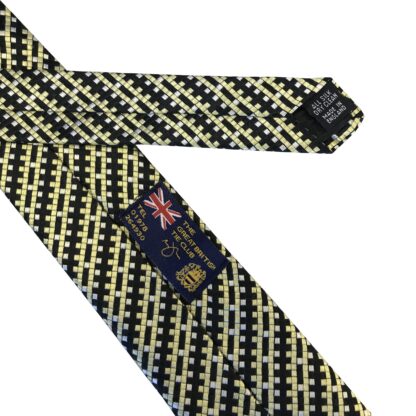 Adult Mens Silk 6.5cm Tie Black Gold and Silver Dice Check Small Checks Made in England Great Britain Limited Stock
