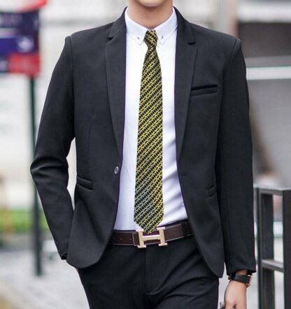 Adult Mens Silk 6.5cm Tie Black Gold and Silver Dice Check Small Checks with Suit Limited Stock