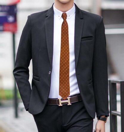 Adult Mens Copper with Light and Dark Brown Small Square Pattern Silk Tie with Suit