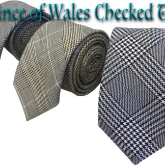 Adult Mens Checked Prince of Wales Ties in 3 Sizes 5cm 6.5cm and 8cm and 3 Designs Black and White with Green or Blue and Tan