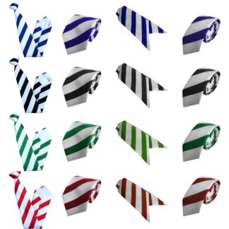Adult Polyester Super White with Black Royal Blue Emerald Green Red Stripes Collection Tie Skinny Tie Clip On Tie Ladies Cravat in 4 Colours