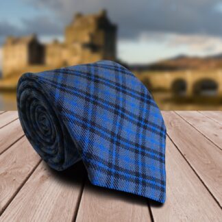 Adult Mens Polyester Blue Grey and Black Tartan Style Check Tie