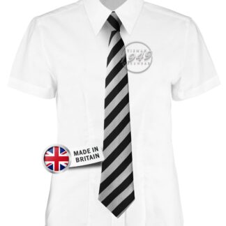 British Made Black and White (Silver) Equal Striped School Tie