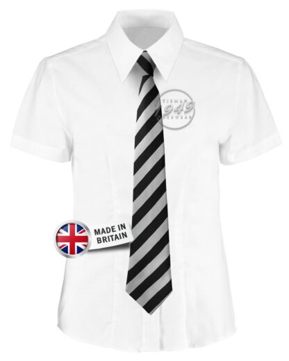 British Made Black and White (Silver) Equal Striped School Tie