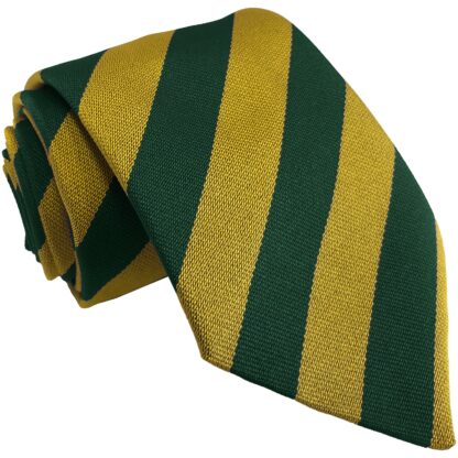 British Made - Gold and Bottle Green School Equal Stripe Tie or Clip On Tie