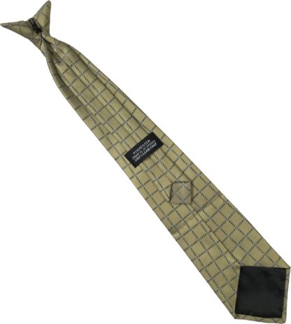 Pale Gold Clip On Tie With Blue Dotted Check
