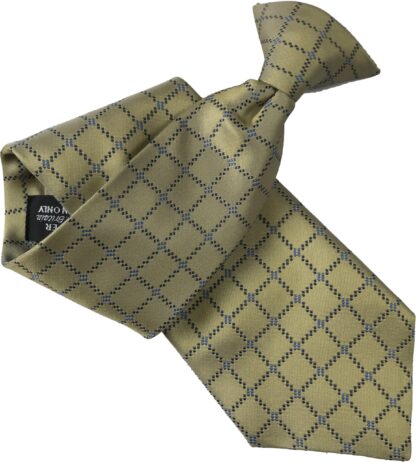 Pale Gold Clip On Tie With Blue Dotted Check
