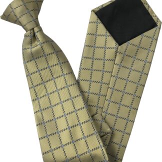 Pale Gold Clip On Tie With Blue Dotted Check