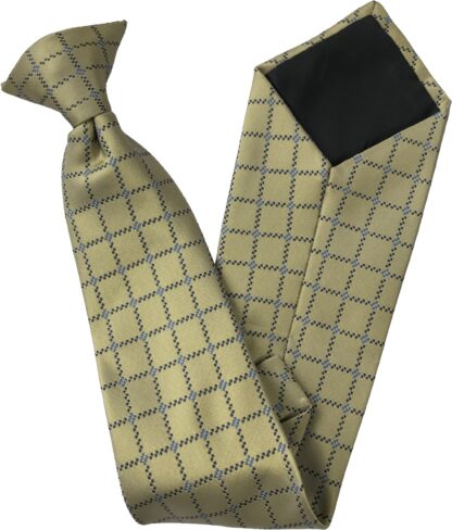 Pale Gold Clip On Tie With Blue Dotted Check