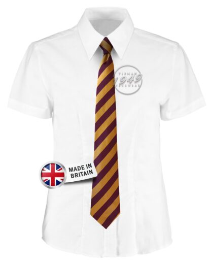 British Made Maroon and Gold Equal Striped School Tie