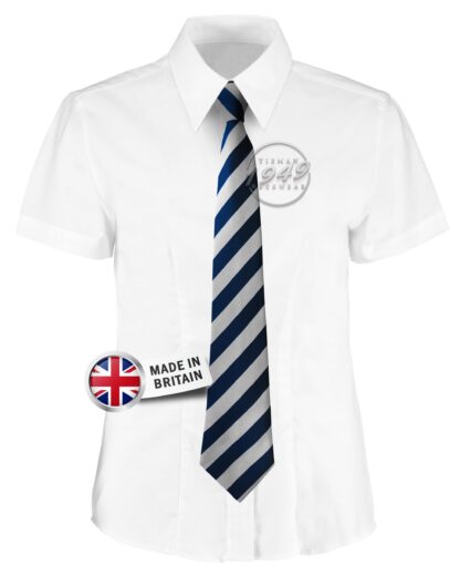 British Made Navy and White (Silver) Equal Striped School Tie