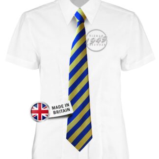 British Made Gold and Royal Blue Equal Striped School Tie