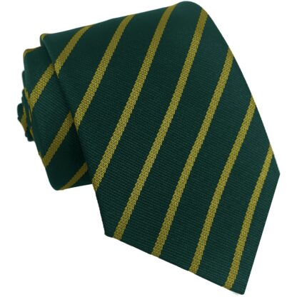 British Made - Bottle Green and Gold School Narrow Stripe Tie or Clip On Tie