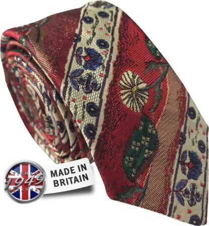 Red Cream Floral Stripe Mens Tie